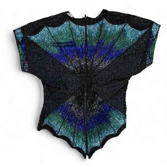 90s intricate beaded evening asymetrical zip-up going out top womens size small - Picture 2 of 7